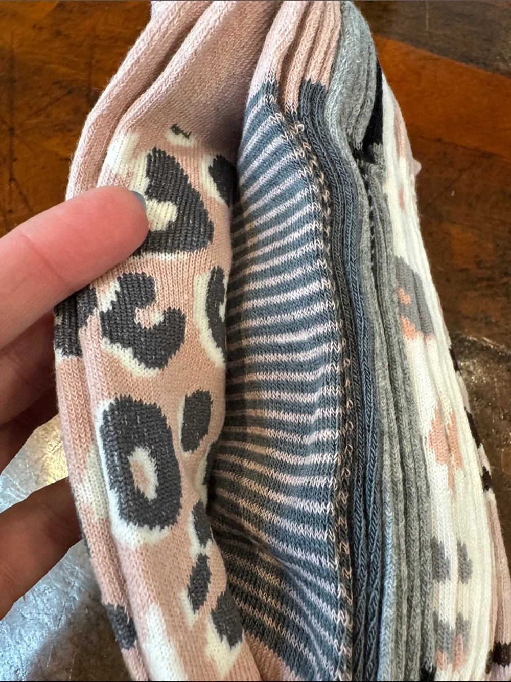 No-Show Leopard Print Socks - Pink/Gray 10 Pairs